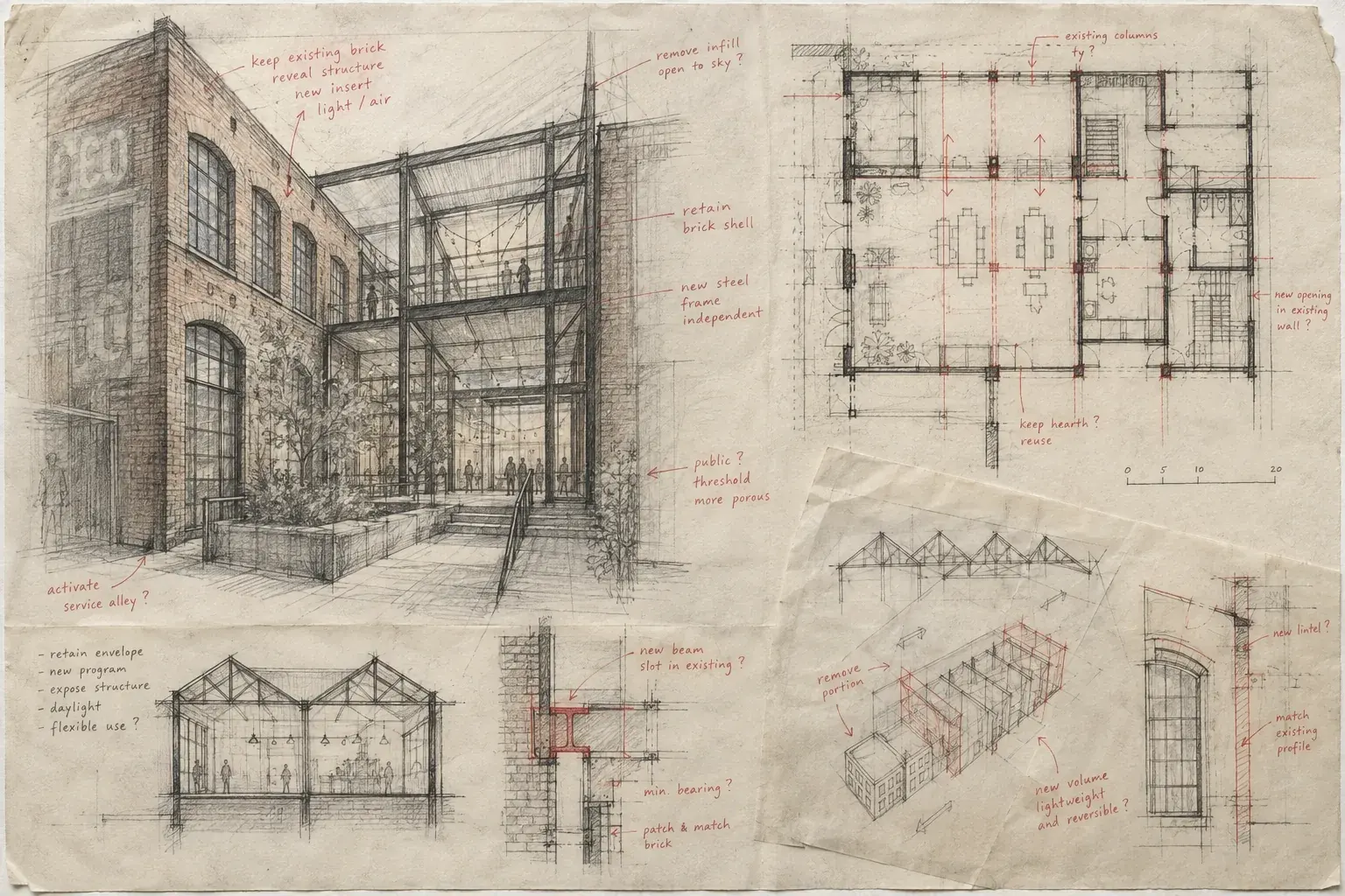 Graphite and red-pencil warehouse reuse studies on worn tracing paper
