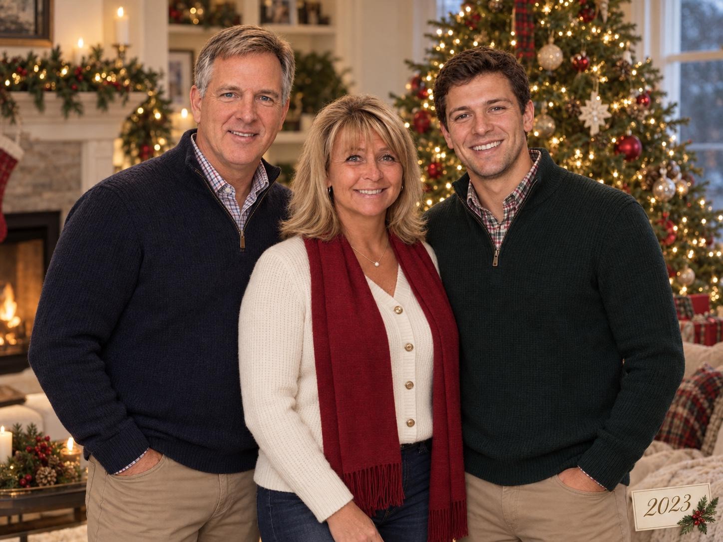 Kristofer, Gina, and Mateo together at home during Christmas