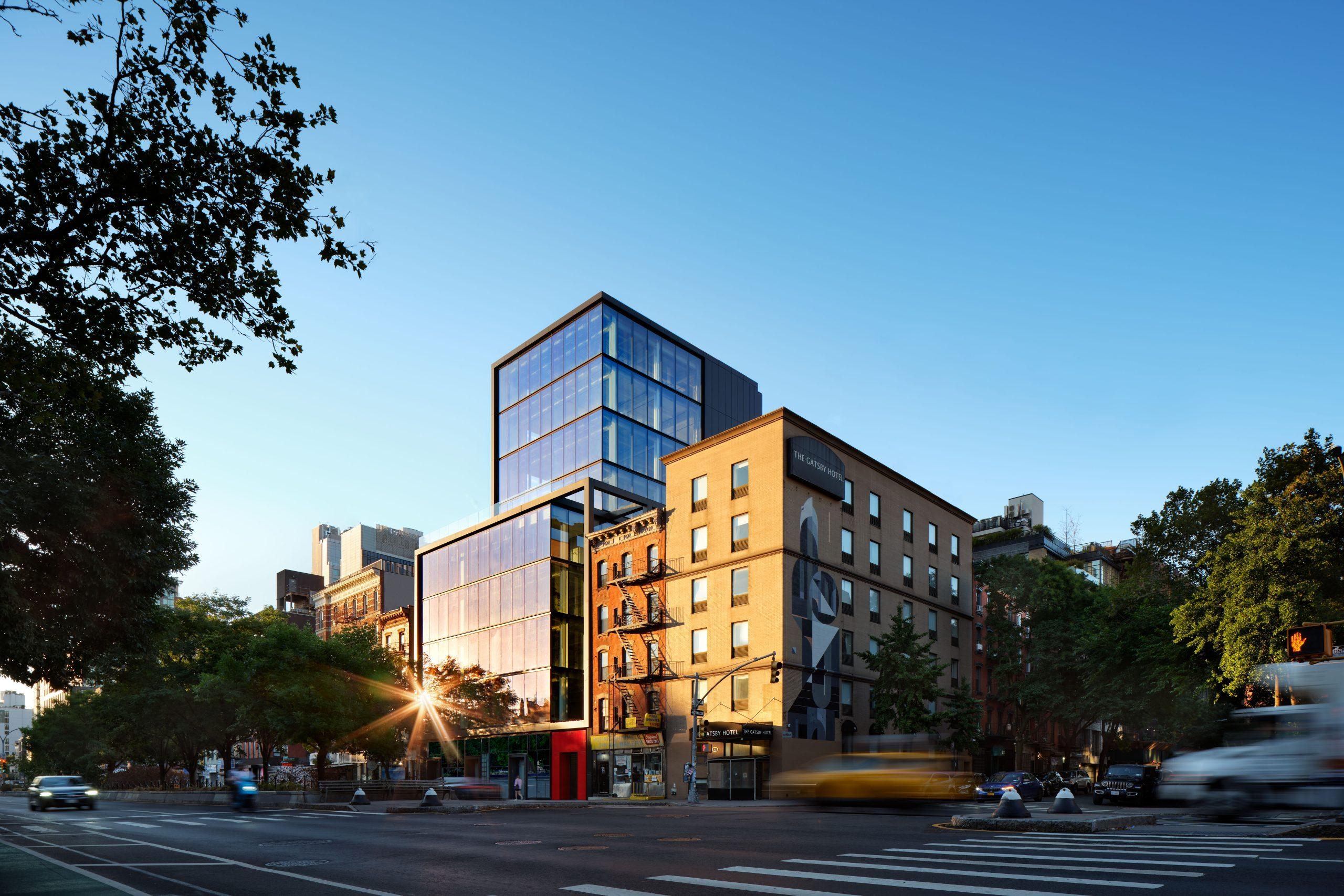 Contemporary infill building meeting an established city block