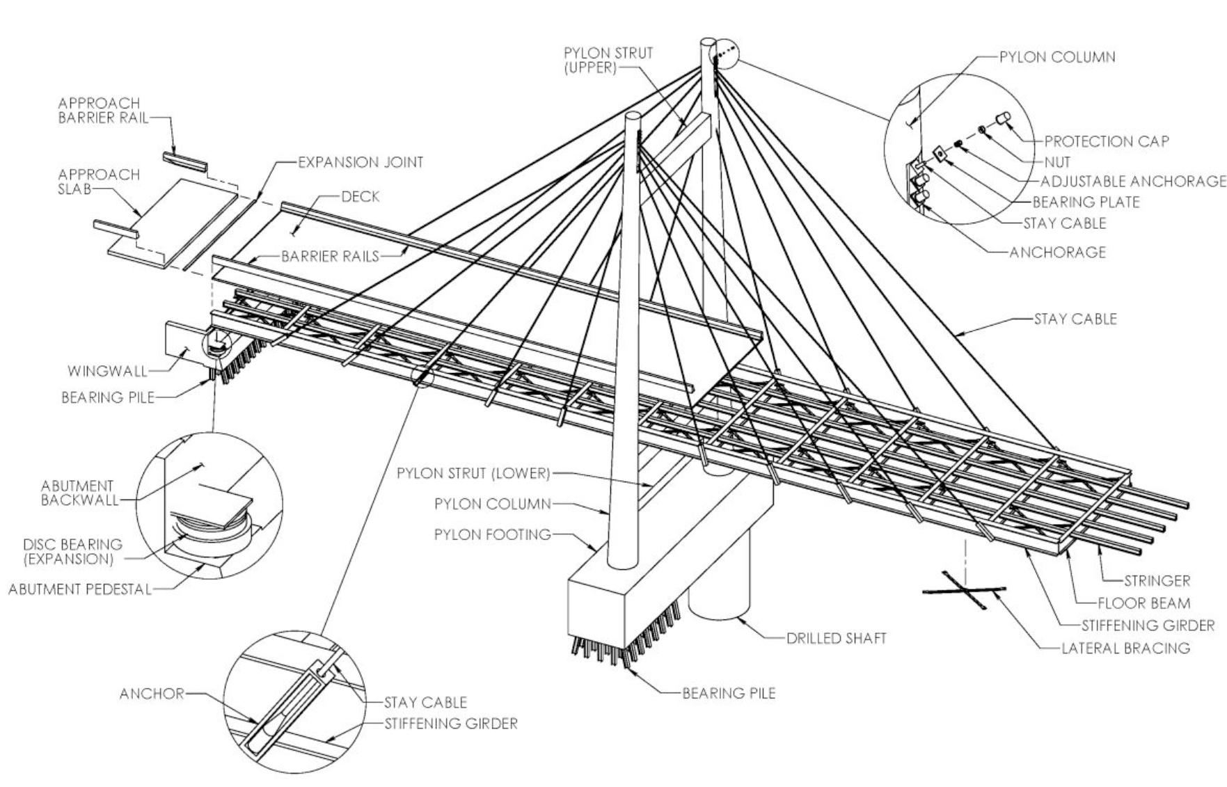 Measured structural drawing with connection and inspection notes